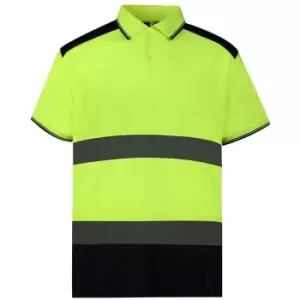 Image of Yoko Adults Unisex Two Tone Short Sleeve Polo Shirt (6XL) (Yellow/Navy) - Yellow/Navy