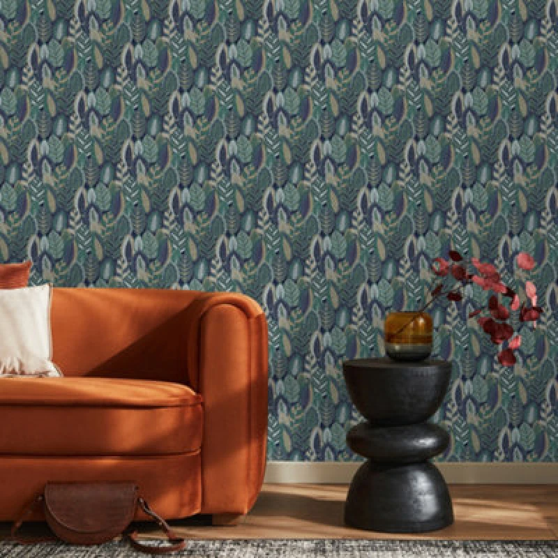 Image of SUBLIME ARTY LEAVES Blue WALLPAPER, Blue 121806