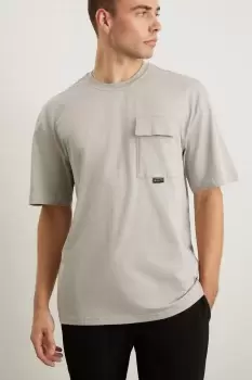 Image of Mens Slim Fit Stone Short Sleeve Oversize Pocket Tee