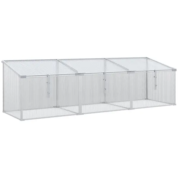 Image of Outsunny Aluminium Greenhouse Plants Raised Bed Vented Cold Frame Transparent Silver