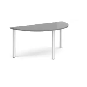 image of Semi circular silver radial leg meeting table 1600mm x 800mm - onyx grey