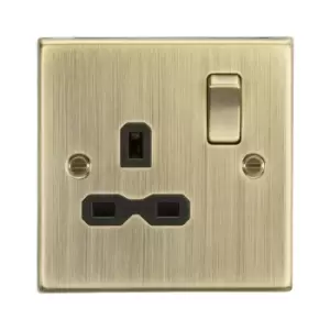 Image of Knightsbridge - 13A 1G dp Switched Socket with Black Insert - Square Edge Antique Brass