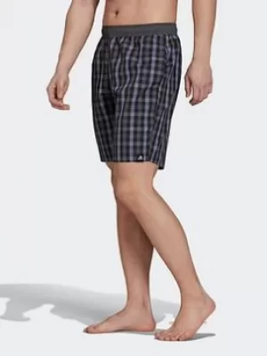 Image of adidas Classic-length Check Swim Shorts, Black/Grey Size M Men