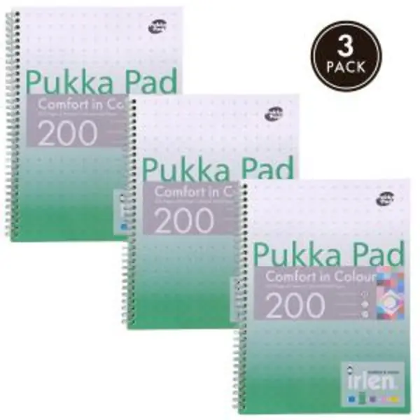 Image of NOTFOUND Pukka Pads Irlen Jotta A4 Wirebound 200 Green Perforated Pages Paper Tinted Ruling With Margin (Pack 3) - IRLJOTA4(GREEN) IRLJOTA4(GREEN)