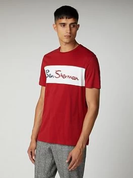 Image of Ben Sherman Cut And Sew Branded T-Shirt - Bordeaux, Bordeaux, Size L, Men