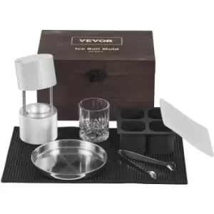 image of VEVOR Ice Ball Press Kit, Aircraft Al Alloy Ice Press with Ice Block Mold, Large Mat, Tong, Drip Tray, One Glass, Round Ice Ball Maker 2.4"/60 mm Ice