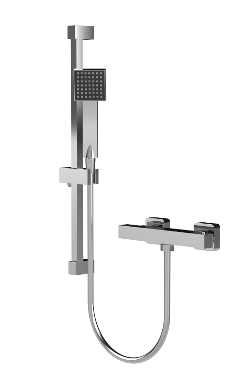 Image of Balterley Square Bar Valve and Slide Rail Shower Kit Chrome Balterley Silver