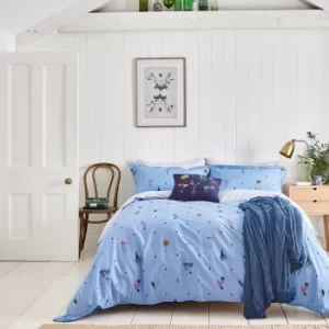 Image of Joules Pollinators Blue 100% Cotton Percale Duvet Cover Set Blue