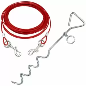 Image of Pet Dog Puppy Outdoor Tie Out Lead Leash Extension Wire Cable Metal Stake Anchor - Red - X-Large