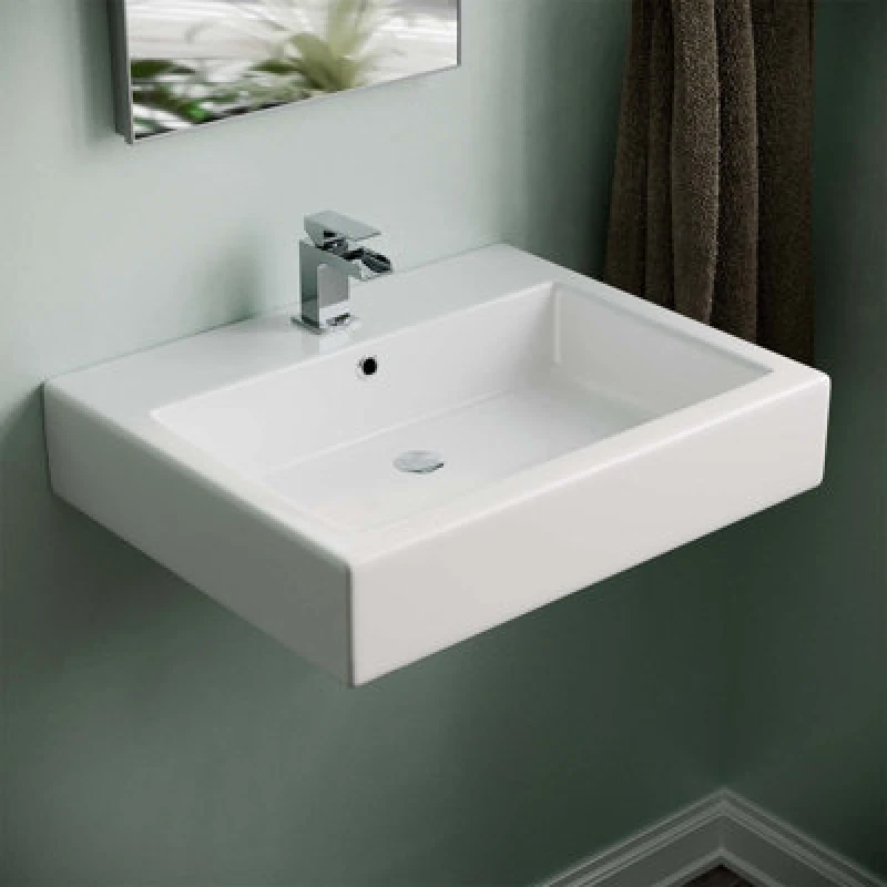 Image of Nes Home 570mm Wall Hung Rectangle Cloakroom Basin White