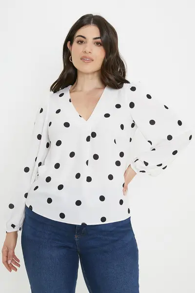 image of Dorothy Perkins Pleat Front Long Sleeve Blouse Mono