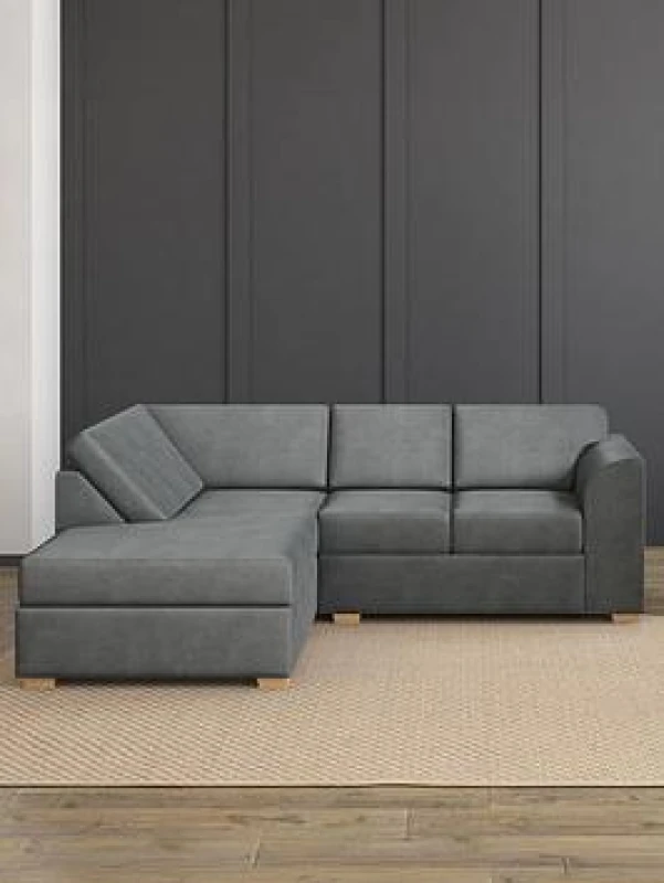 Image of Aspire Modo L Shaped Sofa With Corner On The Left, Fixed Back, Plush Velvet Marmalade, Orange MO-FB-PV15-LL