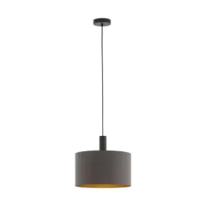 Image of Pendant Light Colour Dark Brown Shade Cappuccino Gold Fabric Bulb E27 1x60W