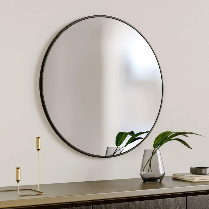 Image of Cottonfy UK Black Round Wall-Mounted Bathroom Mirror 50cm Black S