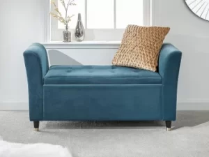 image of GFW Genoa Teal Upholstered Fabric Ottoman Window Seat Flat Packed