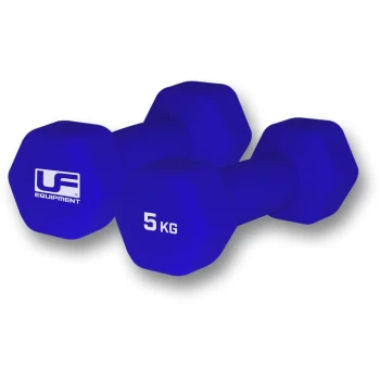 image of Urban Fitness Hex Dumbbells - Neoprene Covered (Pair) - 2 x 5kg - Blue -