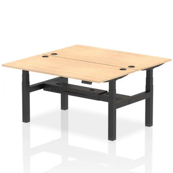 Image of Air Air Back-to-Back 1600 x 800mm Height Adjustable 2 Person Bench Desk Maple Top with Cable Ports Black Frame HASCP2P16800MPEB