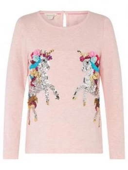 Monsoon Girls S.E.W. Sequin Unicorn Top - Pink, Size Age: 11-12 Years, Women