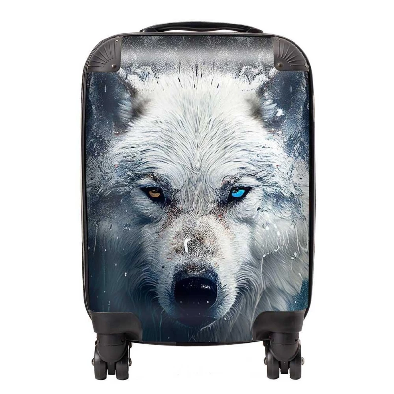 Image of Warren Reed - Designer White Wolf Face Splashart Suitcase Size: Large White Unisex Large