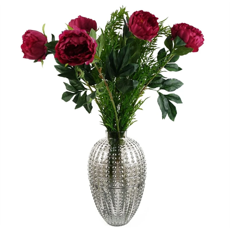 Image of Leaf 80cm Bubble Vase Artificial Peony Flowers