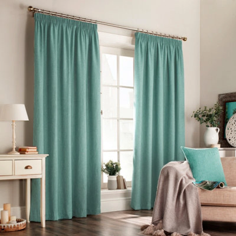 Image of Furn Furn Harrison Herringbone Weave Pencil Pleat Curtains in Blue Size: 229cm width x 229cm drop Blue 229cm width x 229cm drop Unisex 5025532329707