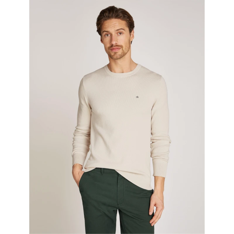 Image of Calvin Klein MICRO PIQUE STRUCTURE SWEATER Stony Beige male XL