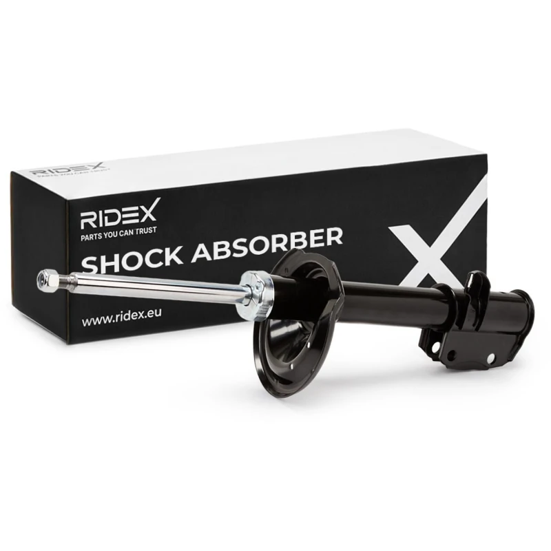 Image of RIDEX 854S0717 Shock absorber Rear Axle Left, Gas Pressure, Suspension Strut, Bottom Clamp Shock Absorber (854)
