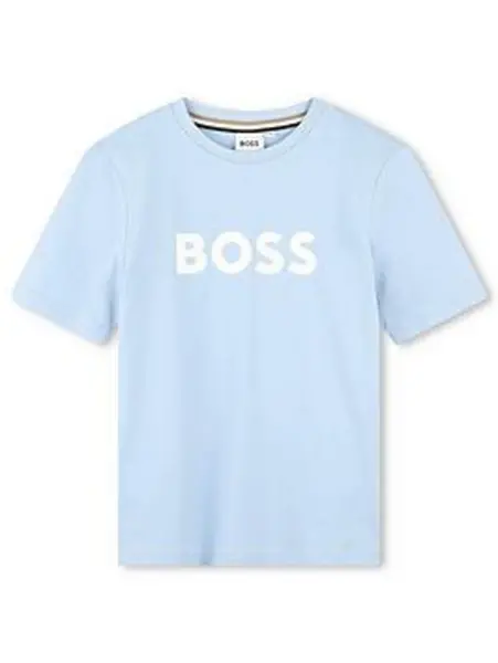Image of Boss Blue Junior Cotton T-Shirt With Logo L/Blue Boys 14Y 209905UK