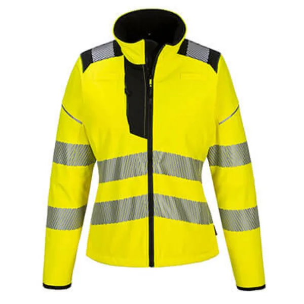 image of Portwest PW3 Womens Hi Vis Softshell Jacket PW381YBRS Colour: Yellow / Black