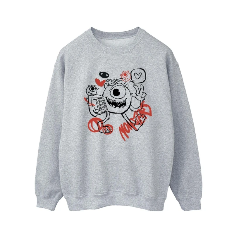 Image of Disney Men Mike Graffiti Sweatshirt in Grey Size: Small Grey S Male 5063376473835