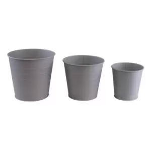 image of Set of 3 Round Metal Planters, Grey