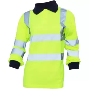 image of Yoko Ladies/Womens Hi-Vis Long Sleeve Polo Shirt (3XL) (Hi-Vis Yellow) - Hi-Vis Yellow