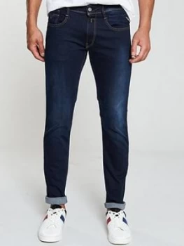 Image of Replay Anbass Slim Fit Jeans - Dark Blue, Size 30, Length Regular, Men