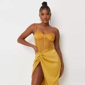 Missguided Mesh Satin Mix Corset Bodysuit - Yellow