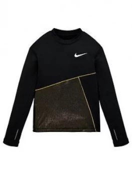 image of Nike Girls Pro Warm Top - Black White