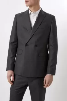 Image of Mens Double Breasted Charcoal Wide Self Stripe Suit Jacket