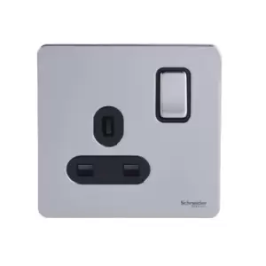 Image of Schneider USFP 13A Double Pole 1G Switched Socket Black Insert Polished Chrome - GU3410DBPC