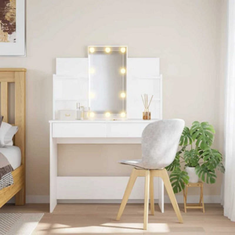 Image of VidaXL (white) vidaXL Dressing Table Makeup Vanity Desk Cosmetic Table with LED Lights Black White,Black