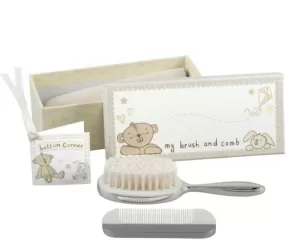 image of Button Corner Silverplated Brush & Comb Set