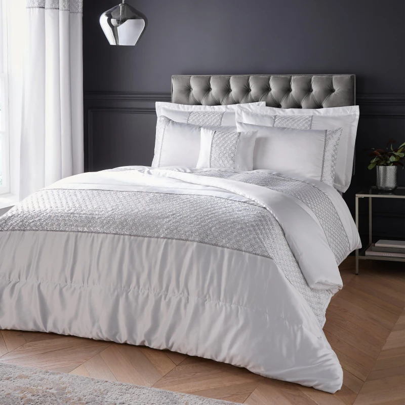 Image of Catherine Lansfield Deco Sequin Quilted Bedspread Bedspreads 240x260cm White 41747301000