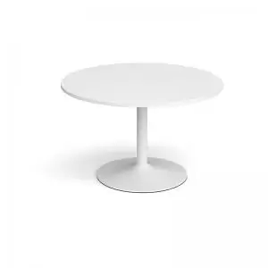 image of Trumpet base circular boardroom table 1200mm - white base and white