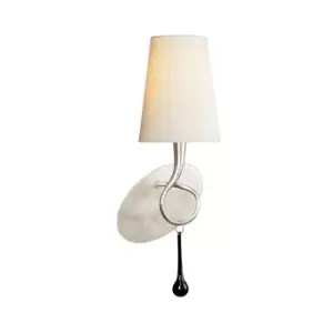 Image of Paola Wall Lamp Switched 1 Light E14, Silver Painted With Cream Shade & Black Glass Droplets