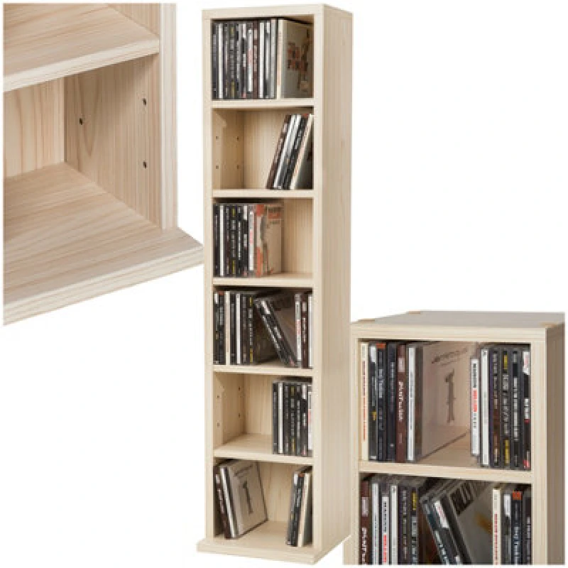 Image of Tectake Cd DVD Storage Tower Media Display Unit Adjustable Shelves Wood Effect 102 Cds Or 27 Dvds - Beech
