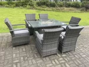 Image of Fimous 6 Seater Outdoor Dark Grey Rattan Lounge Complete Dining Set with Gas Fire Pit