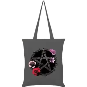 image of Grindstore Requiem Collective Floral Pentagram Tote Bag (One Size) (Grey) - Grey