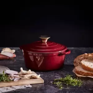 image of Barbary & Oak Cast Iron 20cm Round Casserole Dish Red