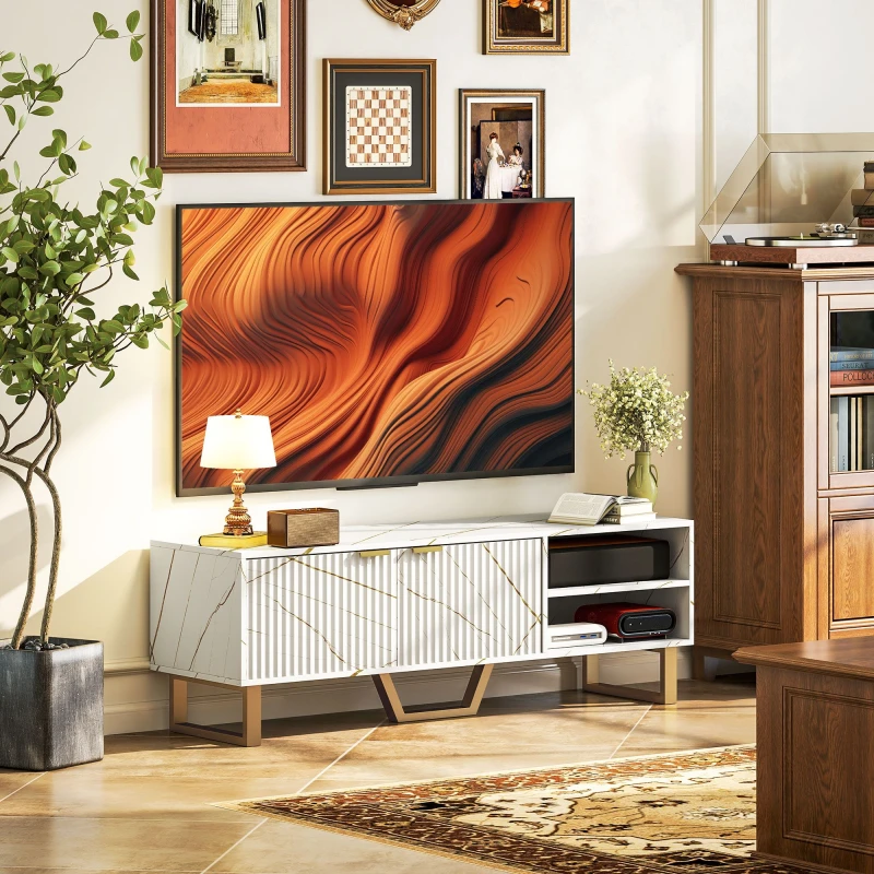Image of HOMCOM TV Unit, TV Stand Cabinet with Shelves and Storage Cupboard, White 83B-147V00WT