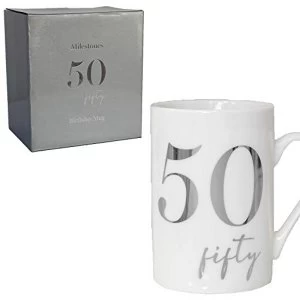 image of Milestones New Bone China 11oz Mug with Silver Foil - 50