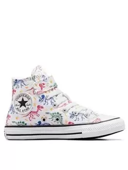 image of Converse Chuck Taylor All Star Dinos 1v Kids Hi Top Trainers, White, Size 1 Older