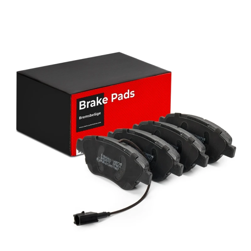 Image of RIDEX 402B0037 Brake pad set Front Axle, with integrated wear sensor, with anti-squeak plate, Axle Vers.: Front Brake Pad Set,disc brake (402)